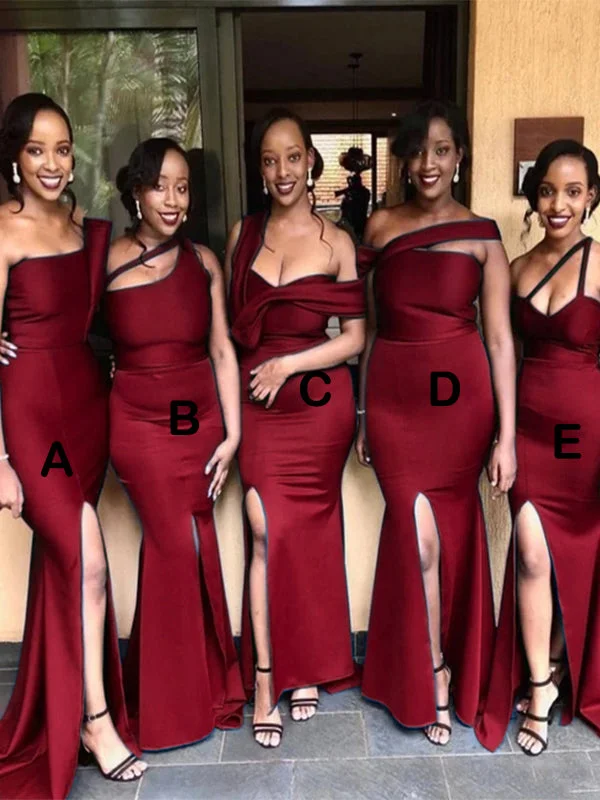 Your Wallet Will Thank You!Mismatched Burgundy Mermaid Unique New Satin Plus Size Modest Long Formal Bridesmaid Dresses BD204