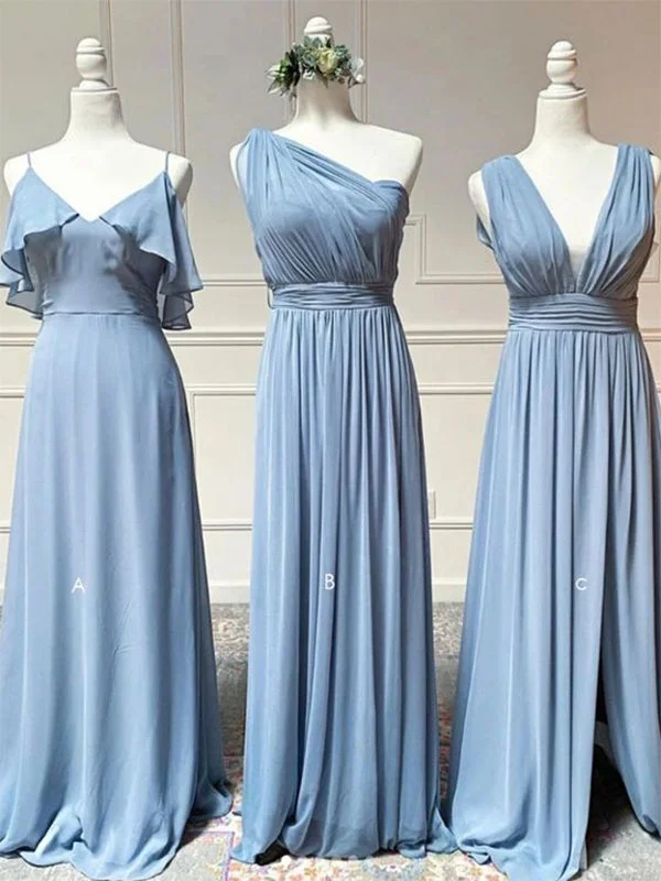 Price Drops You’ll Love!Mismatched Chiffon Dusty Blue Charming Simple Cheap Elegant Long Popular Bridesmaid Dresses BD217