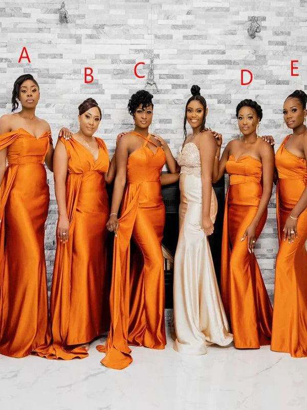 Shop Now and Save!Mismatched Orange Mermaid Popular Satin Plus Size Elegant Long Formal Bridesmaid Dresses BD197