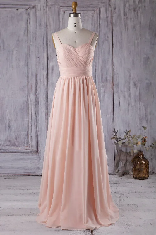 Enjoy Huge Discounts Now!Modern A-line Blush Pink Bridesmaid Dress with Chiffon Floor-Length Skirt