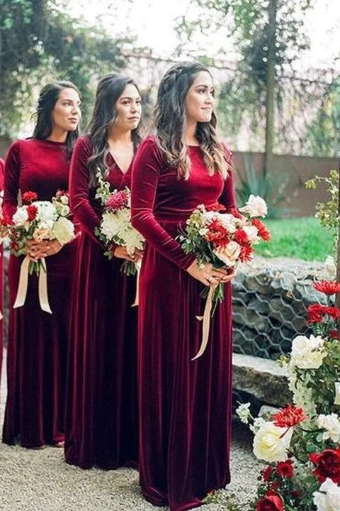 Your Shopping Spree Starts Here!Modest Burgundy Bridesmaid Dresses with Long Sleeves