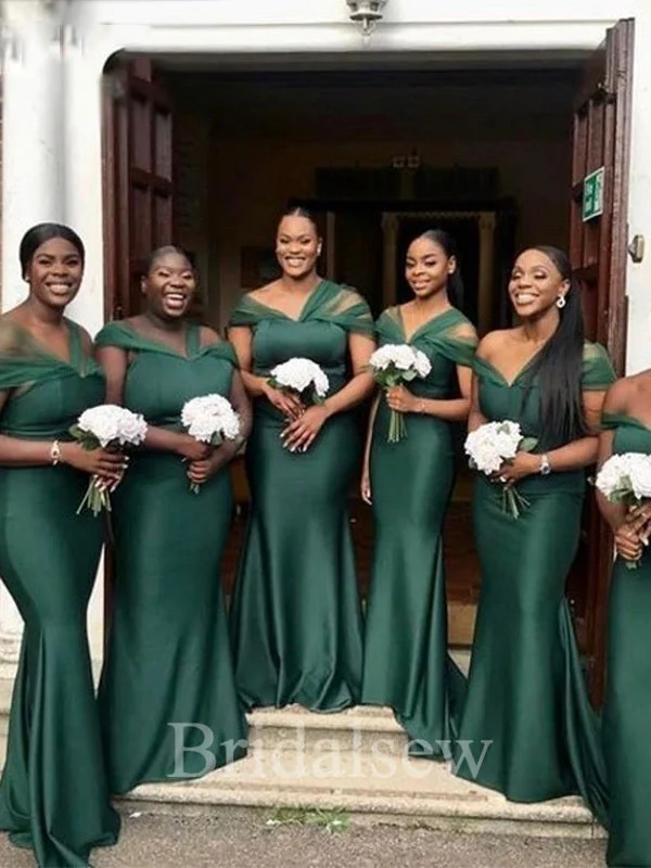 Must-Have Deals Inside!Off The Shoulder Green Mermaid Popular Elegant Long Formal Bridesmaid Dresses BD154