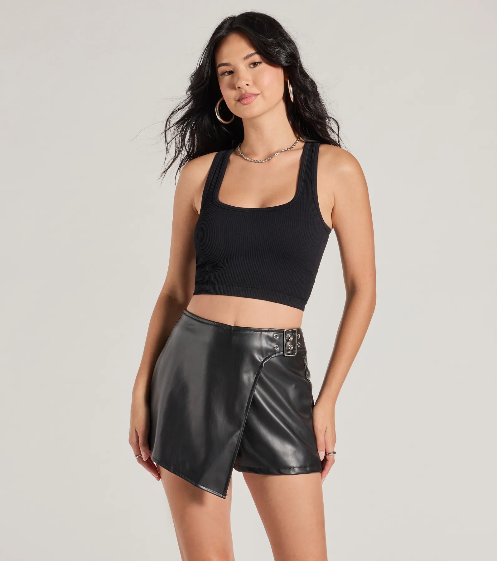 New Discounts Just Dropped!On The Edge High Rise Belted Faux Leather Skort