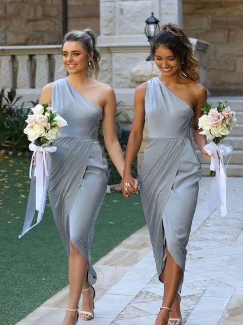 Shop Smart, Save Big!One Shoulder Long Mermaid Jersey Bridesmaid Dresses, Grey Long Bridesmaid Dresses, Long Bridesmaid Dresses