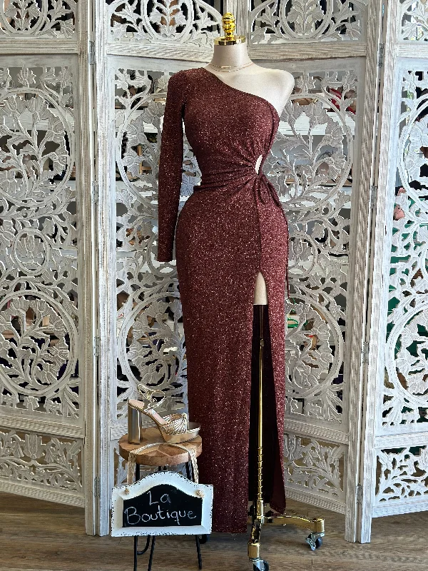 Everything Must Go!One Sleeve Glitter Maxi Dress- Stretchy, Estira