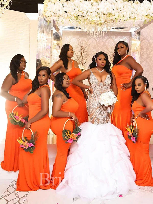 Don't Miss Out!Orange Simple Mermaid Elegant Long Formal Bridesmaid Dresses, Wedding Guest Dress BD162