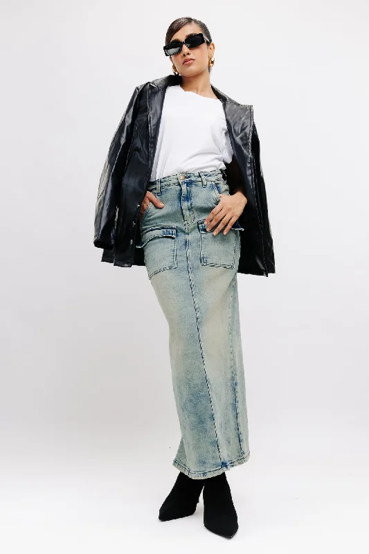 Your Best Deals Are Here!Denim Patch Pocket Retro Midi Skirt