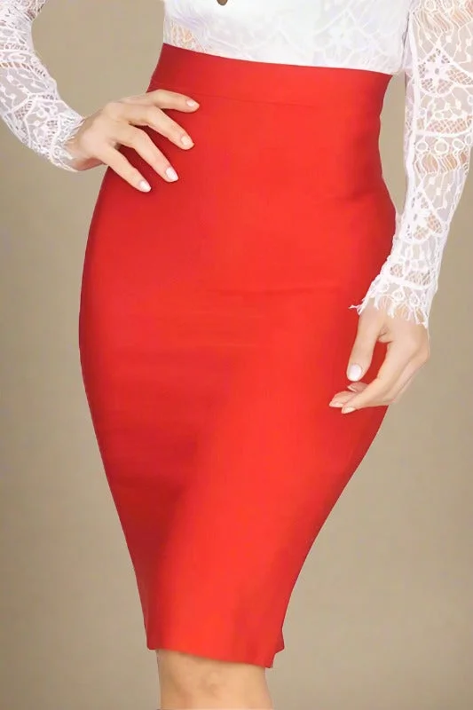 The Best Deals Won’t Wait!Pencil High Waist Bandage Knee Length Skirt - Lipstick Red