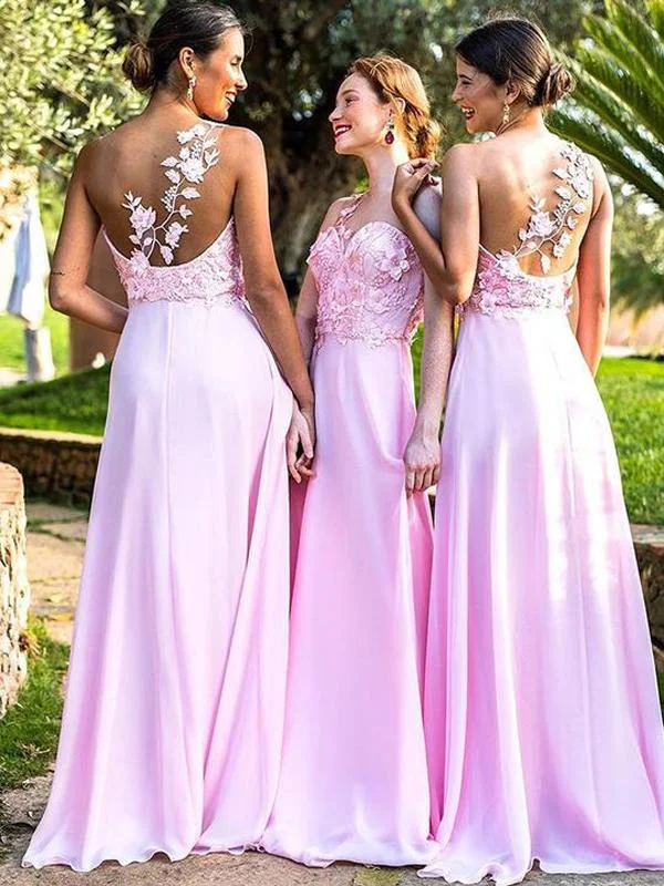 Your Shopping Wish, Our Discount Command!Pink Chiffon Lace Bridesmaid Dresses, A-line Bridesmaid Dresses, Wedding Guest Dresses