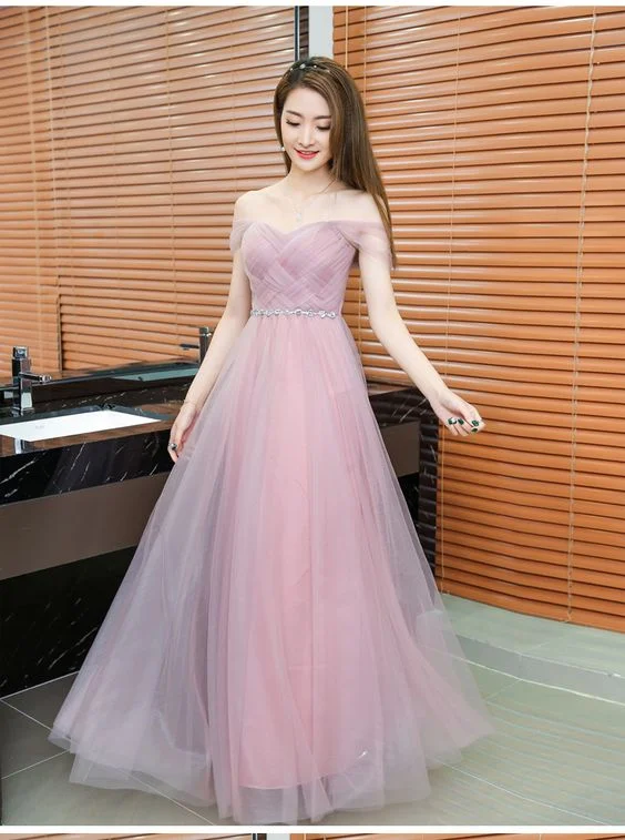 Don’t Wait – Shop Today!Pink Long Bridesmaid Dress Sweetheart Tulle Pleated Prom Dresse  cg7847