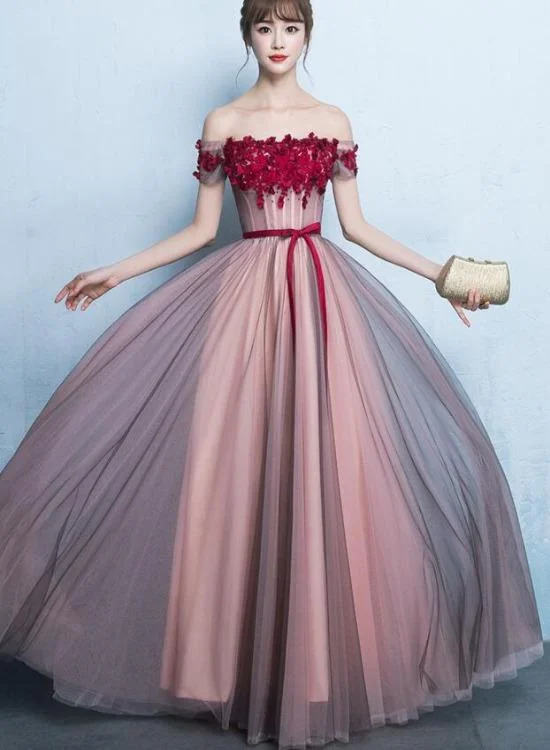 Best Offers of the Month!Pink Off Shoulder Floor Length Bridesmaid Dress, A-Line Off Shoulder Prom Dress   cg13425
