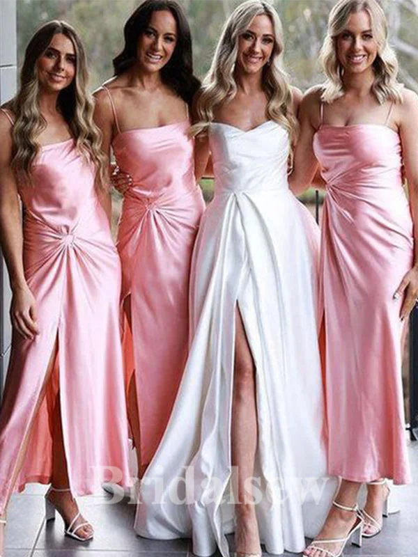 Instant Savings Await!Pink Spaghetti Straps Sleeveless Unique Long Formal Bridesmaid Dresses BD189