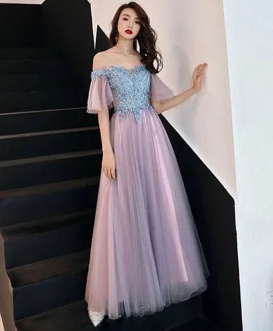 Limited-Time Price Drop!Pink Tulle Lace Long Prom Dress, Pink Tulle Lace Bridesmaid Dress   cg9667
