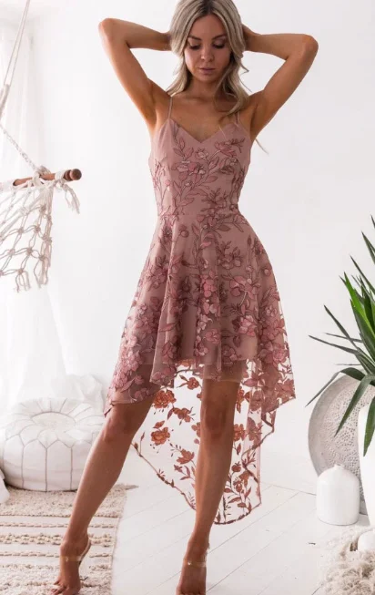 Your Best Deals Are Here!PINK V NECK TULLE LACE HIGH LOW PROM DRESS LACE BRIDESMAID DRESS  cg7833
