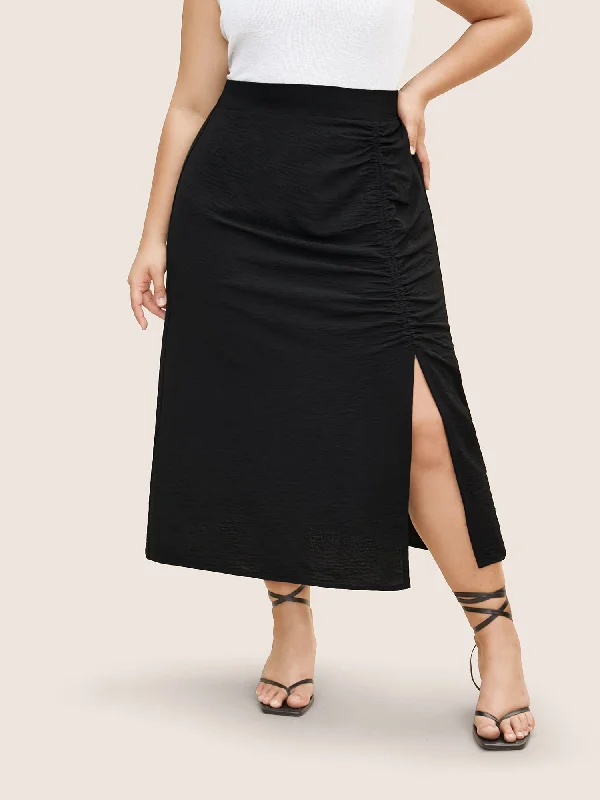 Shop Smart, Save Big!Plain Textured Slit Hem Gathered Skirt