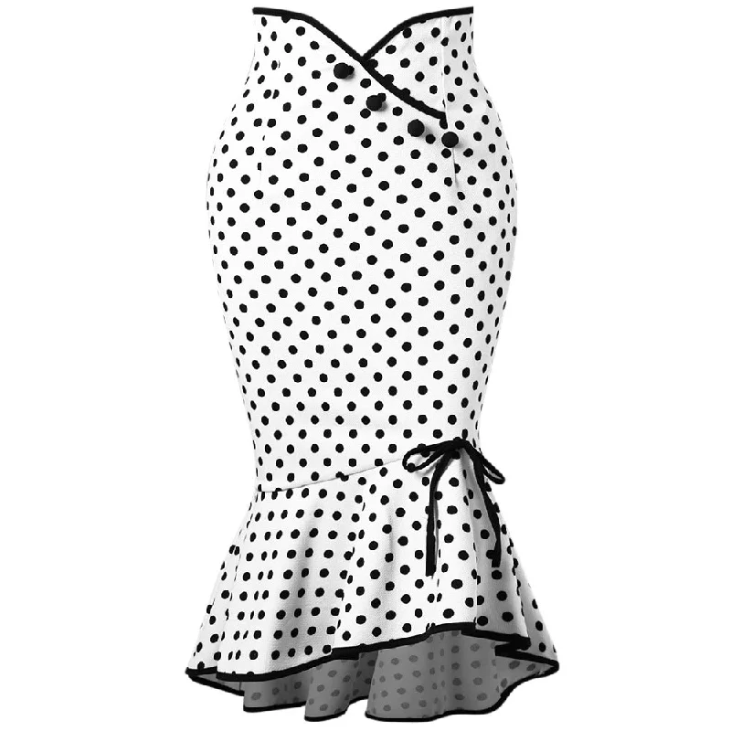 Price Drops You’ll Love!Polka Dot Button Sweet Knee Length Bow Ruffle Fishtail Women Skirt