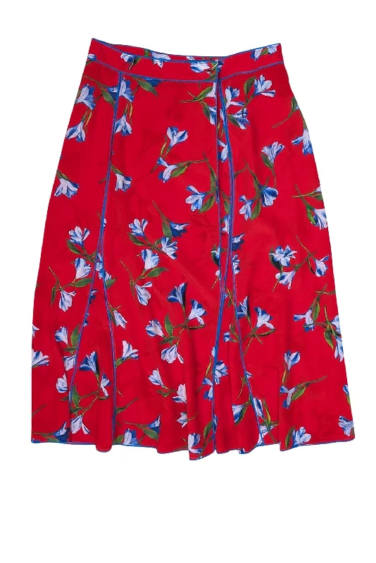Shop More, Spend Less!Rag & Bone - Red & Blue Floral Print Crepe de Chine Wrap Skirt Sz 0