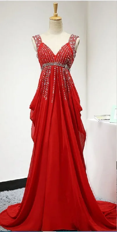 Today’s Deals, Tomorrow’s Regrets!Red Backless Prom Dress,Long Elegant Chiffon Ruched Bridesmaid Dresses  cg7725