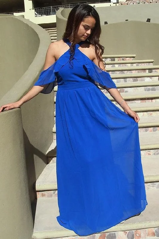 Save More When You Shop More!Royal Blue Plus Size Bridesmaid Gown with Flounced Off-the-shoulder
