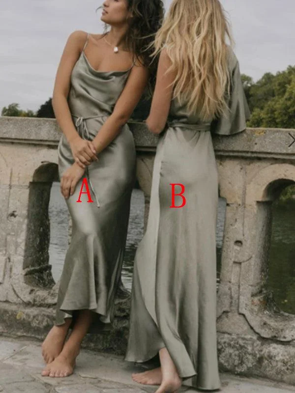 Flash Sale – Act Fast!Sage Green Simple Spaghetti Straps New Plus Size Elegant Long Formal Bridesmaid Dresses BD211