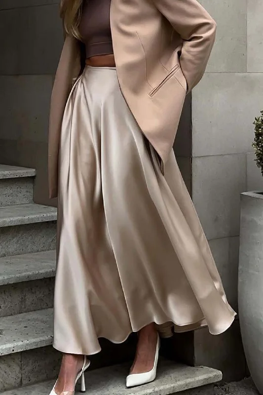Limited Edition, Limited Price!Satin High Rise A-line Midi Skirt