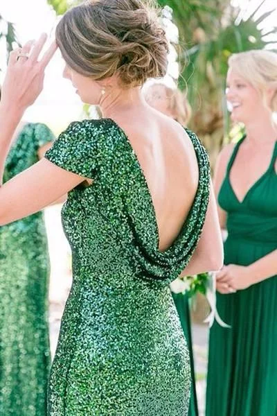 Your Favorite Sale is Back!Sequin Green Wedding Party Dresses with Short Sleeves