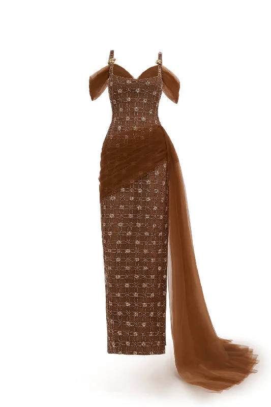 Instant Savings Await!Sienna Sheath Cold Shoulder Sleeved Polyester Maxi Dress