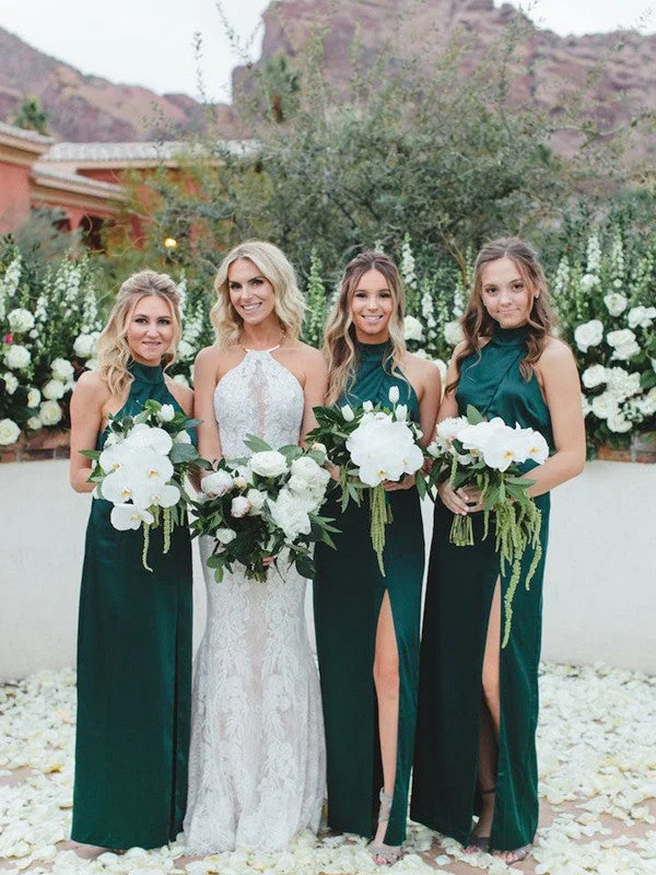 Hurry! While Supplies Last!Simple Halter Long Bridesmaid Dresses, Slit Wedding Guest Dresses, Bridesmaid Dresses