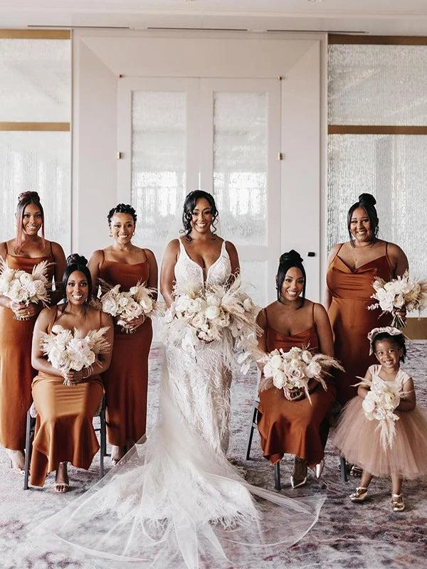 Get It Before It’s Gone!Simple Spaghetti Straps Burnt Orange New Plus Size Modest Long Formal Bridesmaid Dresses BD209
