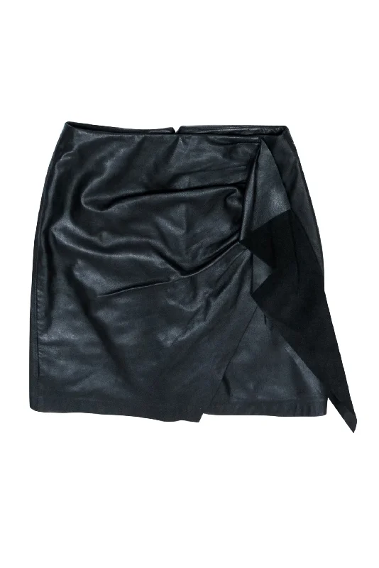 More Discounts, More Joy!Lamarque - Black Draped Leather Mini Skirt Sz 4