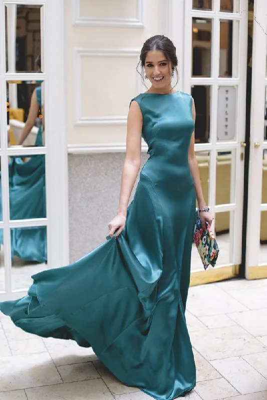 Limited-Time Price Drop!Sleeveless Stretchy Satin Evening Long Dress with Ribbon Back