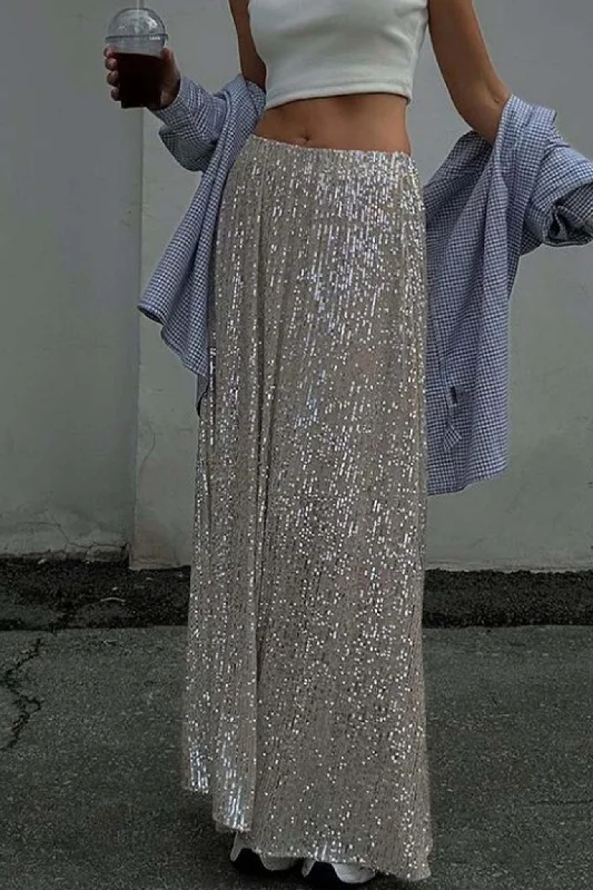 Exclusive Deals Just for You!Solid Color Sequin Maxi Skirt