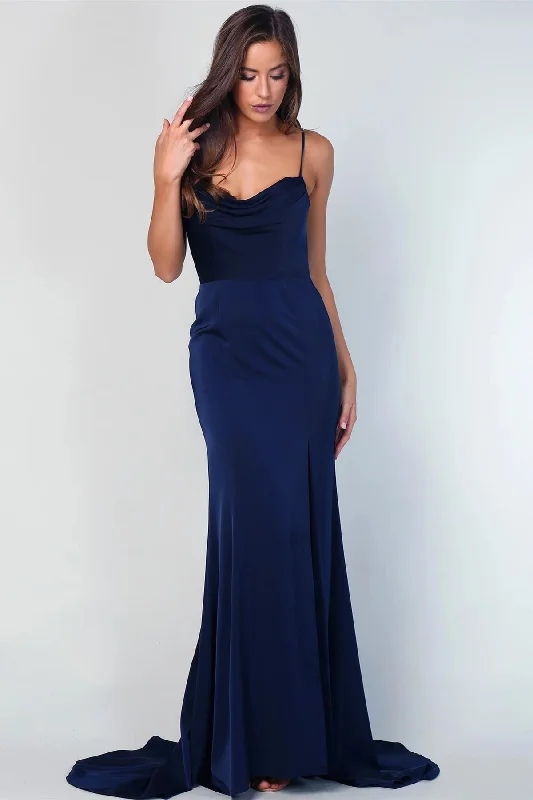 Limited Stock Available!Spaghetti Navy Mermaid Long Bridesmaid Dresses, Newest Prom Dresses, Wedding Guest Dresses, Bridesmaid Dresses