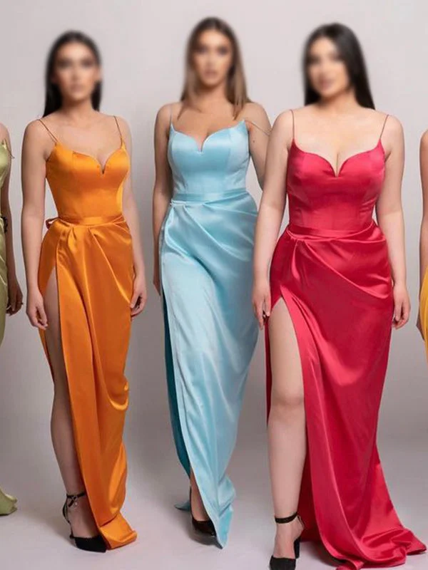 Save Up to 50% Off!Spaghetti Straps Yellow Red Blue Satin Unique Plus Size Elegant Long Beach Formal Bridesmaid Dresses BD228