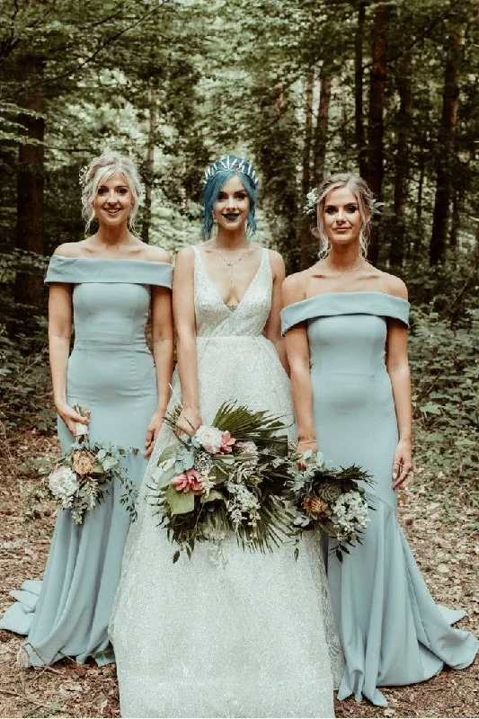 Save Money, Shop Happy!Straight Off-the-shoulder Bridesmaid Long Wedding Party Dress