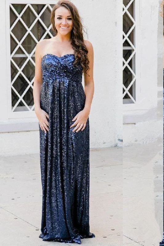 Shop More, Spend Less!Strapless Blue Sequin Bridesmaid Dresses Backless
