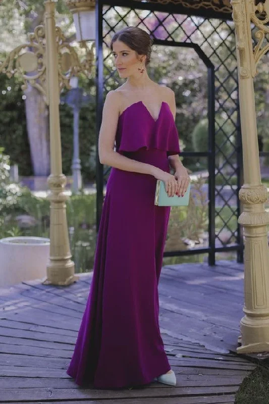 The Best Offers Are Here!Strapless Chiffon Purple Bridesmaid Dress Floor Length