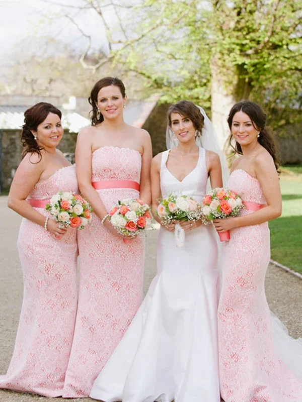 Flash Sale – Act Fast!Strapless Lace Long Bridesmaid Dresses, New Wedding Guest Dresses, 2020 Bridesmaid Dresses