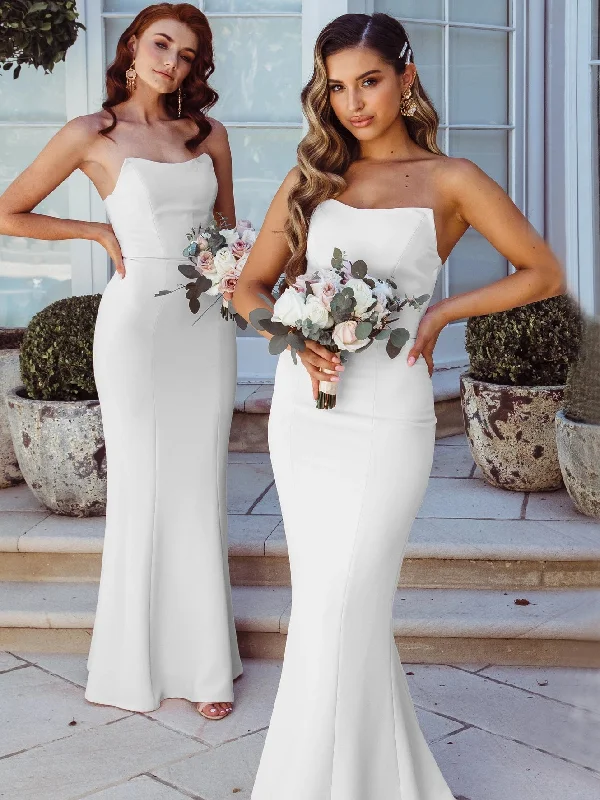 Shop Smart, Save Big!Strapless Long Mermaid Ivory Jersey Bridesmaid Dresses, Wedding Guest Dresses, Bridesmaid Dresses