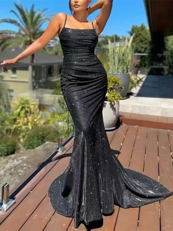 The Sale You’ve Been Waiting For!Straps Black Newest 2023 Long Prom Dresses, Mermaid Simple Girl Graduation Party Dresses
