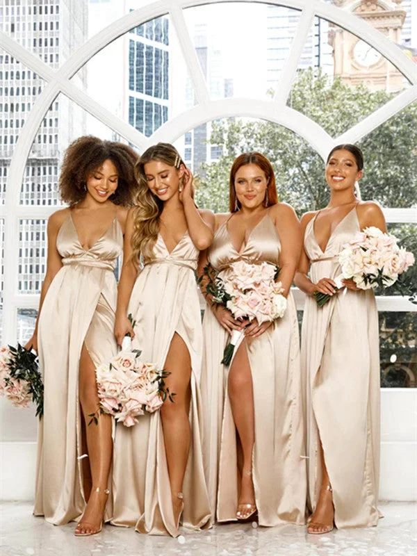 Shop Early, Save Big!Straps Open Back Bridesmaid Dresses, V-neck Simple Bridal Party Dresses, A-line Bridesmaid Dresses