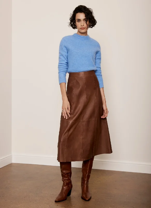 Price Drop Alert!Tan Leather A-Line Midi Skirt