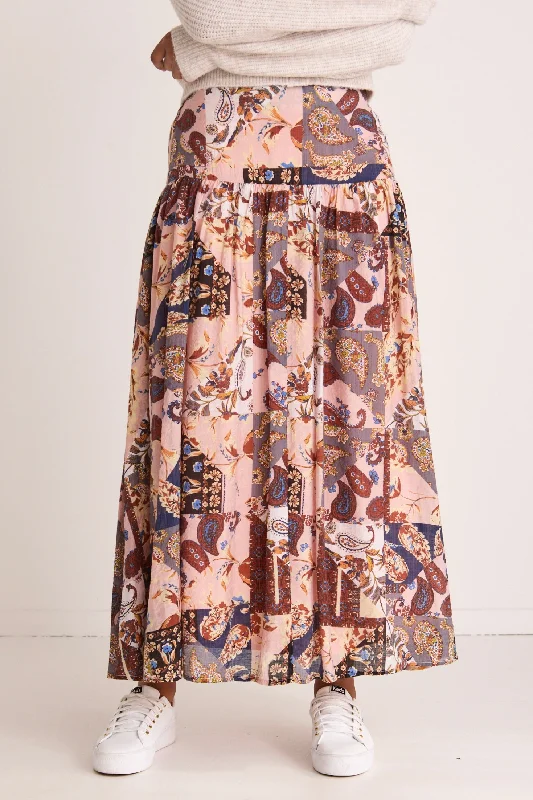 Lowest Prices Guaranteed!Tender Patchwork Paisley Tiered Maxi Skirt
