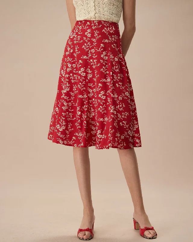 Don’t Wait – Shop Today!The Red High-Waisted Floral Midi Skirt