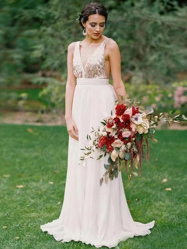 Save Like Never Before!V-neck Sequnins Long Bridesmaid Dresses, Fashion Wedding Bridesmaid Dresses, Bridal Party Dresses