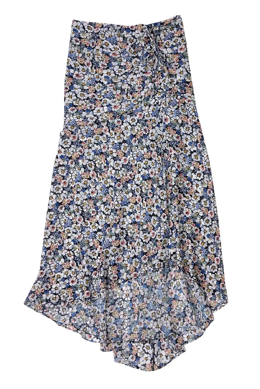 Exclusive Offers You’ll Love!Veronica Beard - Black w/ Multicolor Floral Print Silk Chiffon Draped Skirt Sz 6
