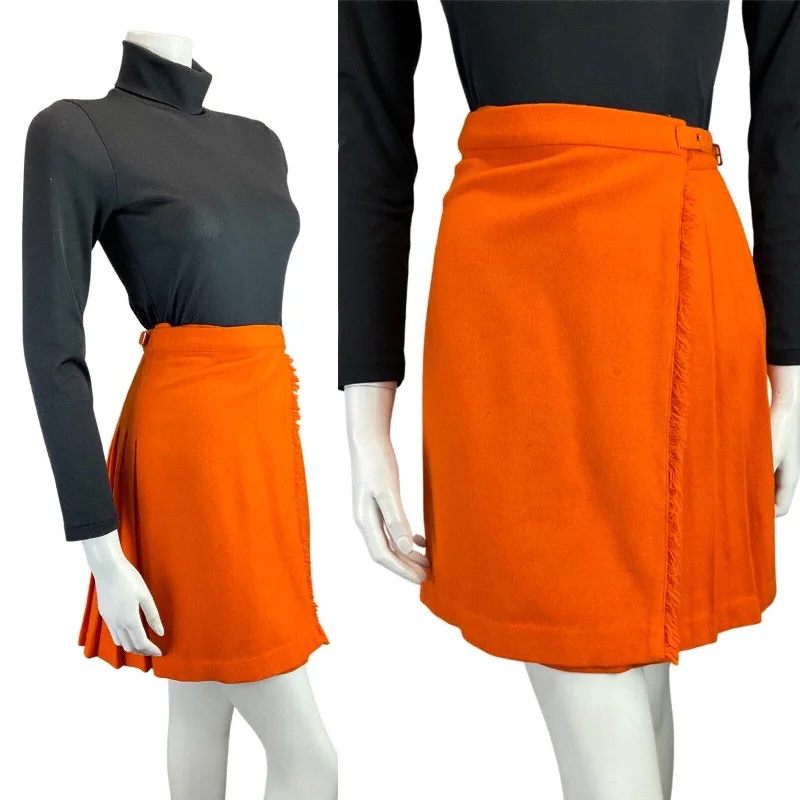 Act Fast – Limited Time Savings!VINTAGE 60s 70s BRIGHT ORANGE PLEATED MOD KILT WRAP SKIRT 4