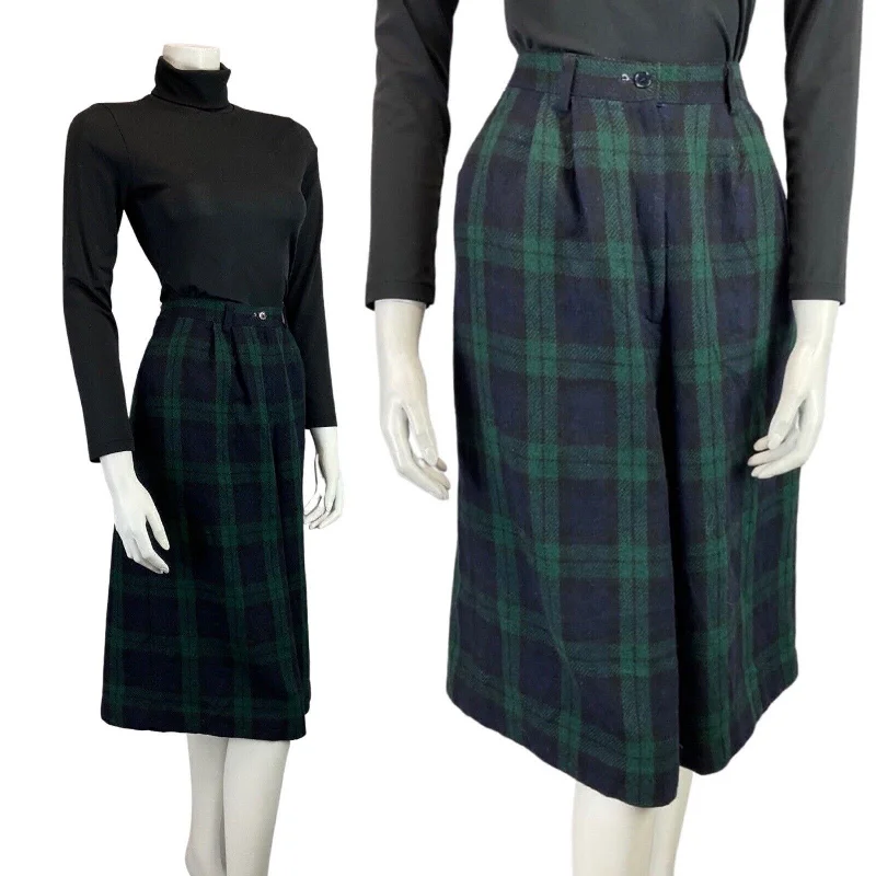 Save More with Every Purchase!VINTAGE 70s 90s GREEN BLUE PLAID CHECKED MOD WOOL CULOTTES 8