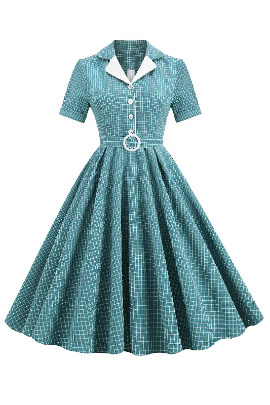 The Sale You’ve Been Waiting For!Vintage V Neck Blue Plaid 1950s Dress