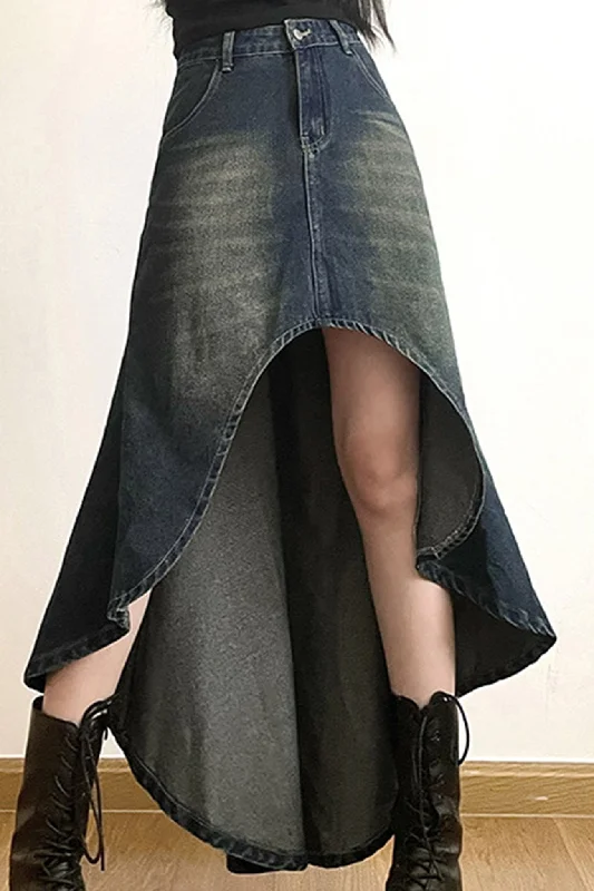 Your Favorite Items on Sale Now!Wash High Rise Distressed Irregular Denim Skirt